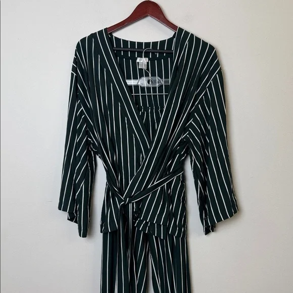 LAKE Dream Modal Kimono Pajama Set in Conifer Stripe L - Picture 5 of 8